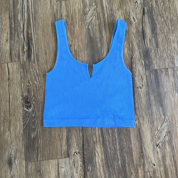 Blue Ribbed Crop Top - Picture 2 of 4